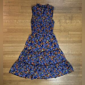 Floral Sleeveless Dress - Blue Orange Green flowers
